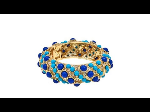 KJL by Kenneth Jay Lane "High Drama" Blue Cabochon Bangl...