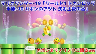 スーパーマリオブラザーズ ワンダー-19「ワールド1 ドカンロック平原-10 ガボンのアジト 沈む土管の谷」