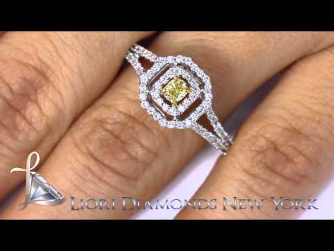 FD-079 - 0.77 Carat Fancy Yellow Oval Cut Diamond Engagement Ring 14k Gold Pave Halo