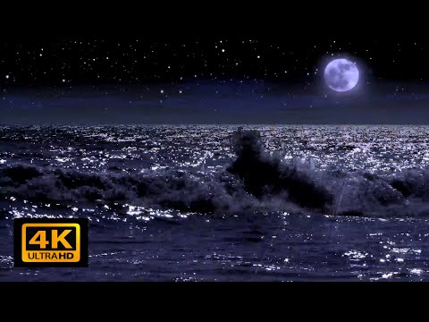 Fall Asleep on a Full Moon - Night with Calming Waves - White Noise for Studying - Ocean at Night