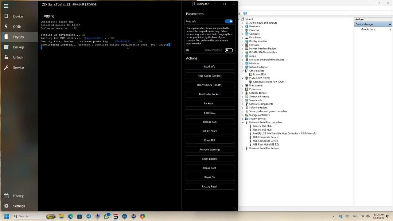 حل مشكلة خطأ code 403,c2014 في أداة Samstool عند حذف Frp بسهولة