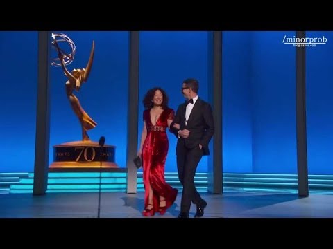 Sandra Oh & Andy Samberg presenting at the Emmys (Korean sub)