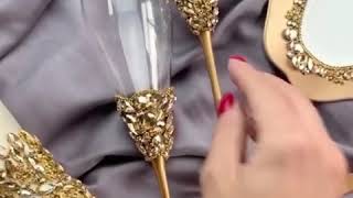 طقم عرسان مكون من 12 قطعة مرصع ب كريستال شوارفسكي