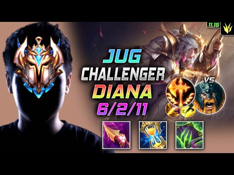 Challenger Diana Jungle vs Olaf - 챌린저 정글 다이애나 템트리 룬 내셔 정복자 ダイアナ Диана 皎月女神 黛安娜 - LOL KR 11.15
