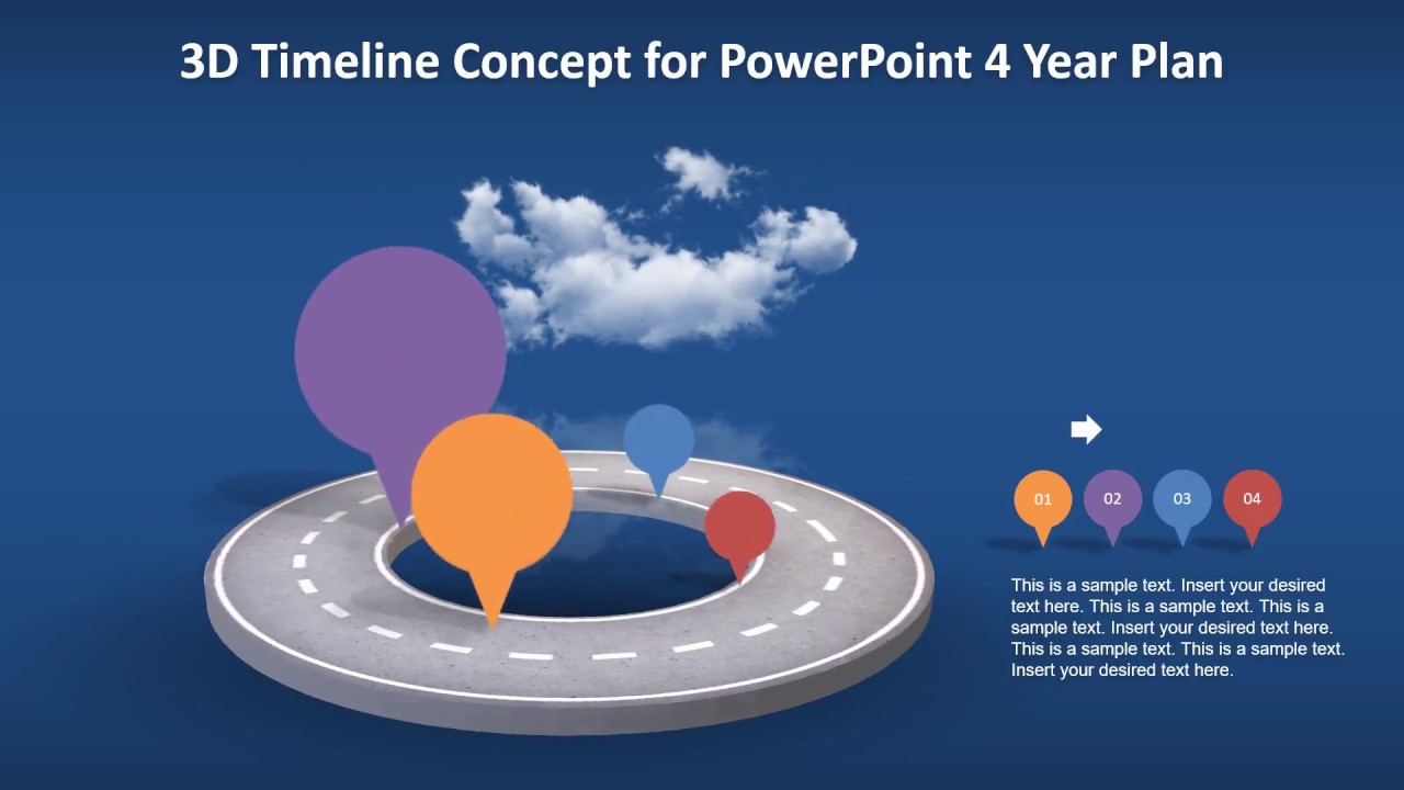 Animated 3D Timeline Concept for PowerPoint - 4 year plan
