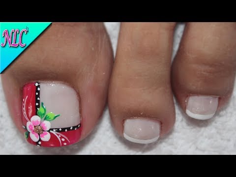 DISEÑO DE UÑAS PARA PIES FLOR Y FRANCÉS PRINCIPIANTES – FRENCH NAIL ART – NLC