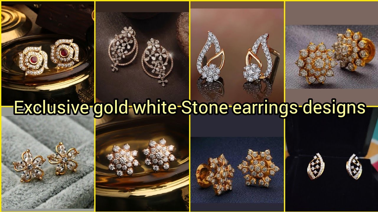 Watch video exclusive gold white Stone earrings designs with weight // gold earrings designs collections Now exclusive gold white Stone earrings designs with weight // gold earrings designs collections