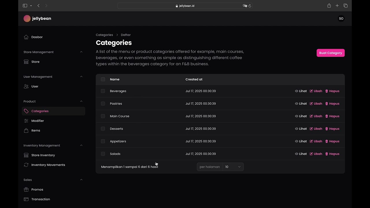 Categories Page & Features
