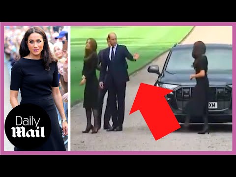 Prince William gestures to cautious Meghan Markle before Windsor Castle walkabout