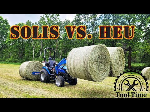 Solis vs. Heu Solis 26 Hst beim Heu Rundballen einsammeln Kleintraktor zeigt was er kann