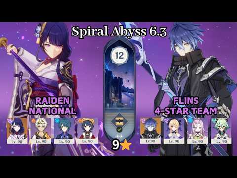 C0 Raiden National & C0 Flins 4-Star Team | Spiral Abyss 6.3 Luna IV | Full Star Clear