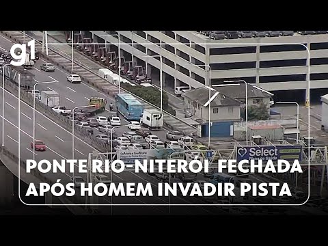 Ponte Rio-Niterói ficou fechada após homem escalar pórtico de sinalização; vias estão liberadas