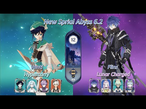 C0 Venti Hypercarry & C0 Flins Lunar Charged | Genshin Impact 6.2 Abyss | Floor 12 (9 stars)