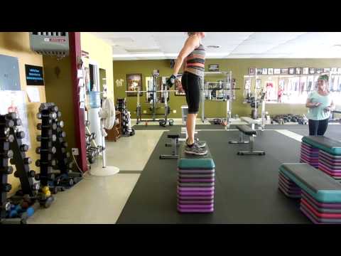 Diane, 61 years old jumping a 24-inch bench at AlamoShape