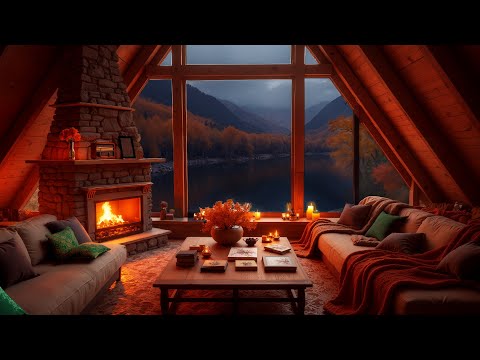 Peaceful Rainy Autumn Day with Crackling Fireplace in a Cozy Hut Ambience 🍁🔥Relax, Sleep or Study