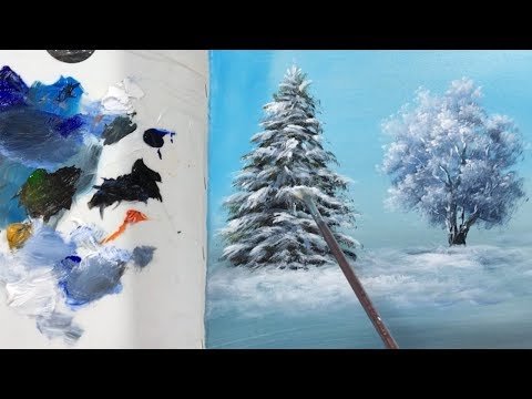 How to Draw a Winter PineTree with Fan Brush - Lesson 19