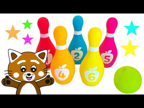 Pukkins spelar bowling - Lek och lär med roliga leksaker - Lek med oss