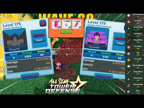 Sasuke Version 1 & 2 in Material (Orb) Farming | Damage Farm  | Roblox All Star Tower Defense