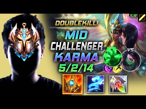 Challenger Karma MID vs Akali - 챌린저 미드 카르마 템트리 룬 슈렐 착취 カルマ Карма 天启者 卡瑪 - LOL KR 11.12