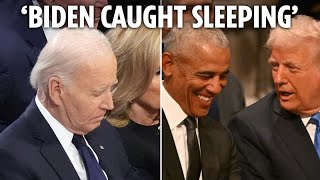 Joe Biden caught &#39;falling asleep&#39; at Jimmy Carter&#39;s funeral as First Lady Jill ‘forced to nudge him’