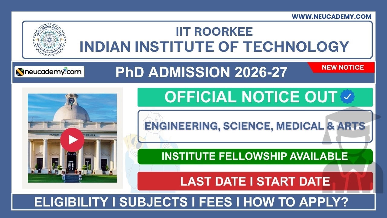 IIT Roorkee PhD Admission 2026-27 | Eligibility | Last Date | Subjects | Fees & Fellowship