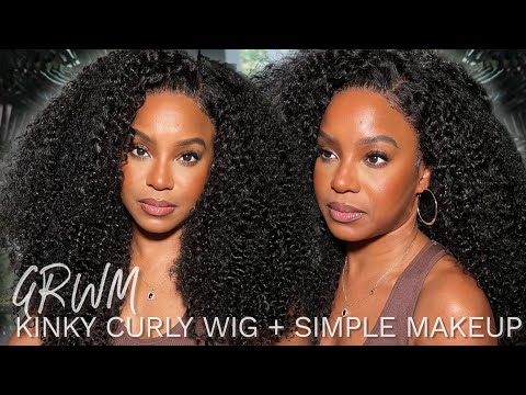 2 in 1 GRWM | BIG FLUFFY KINKY CURLY WIG INSTALL + SIMPLE MAKEUP ROUTINE | GEETA HAIR | ALWAYSAMEERA