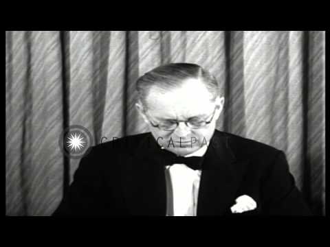 Joseph Kennedy speculates on morale of British and Germans during speech in Washi...HD Stock Footage