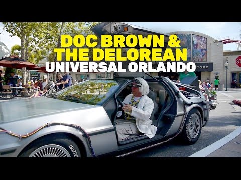 "Back to the Future" Doc Brown meet and greet, driving DeLorean at Universal Orlando