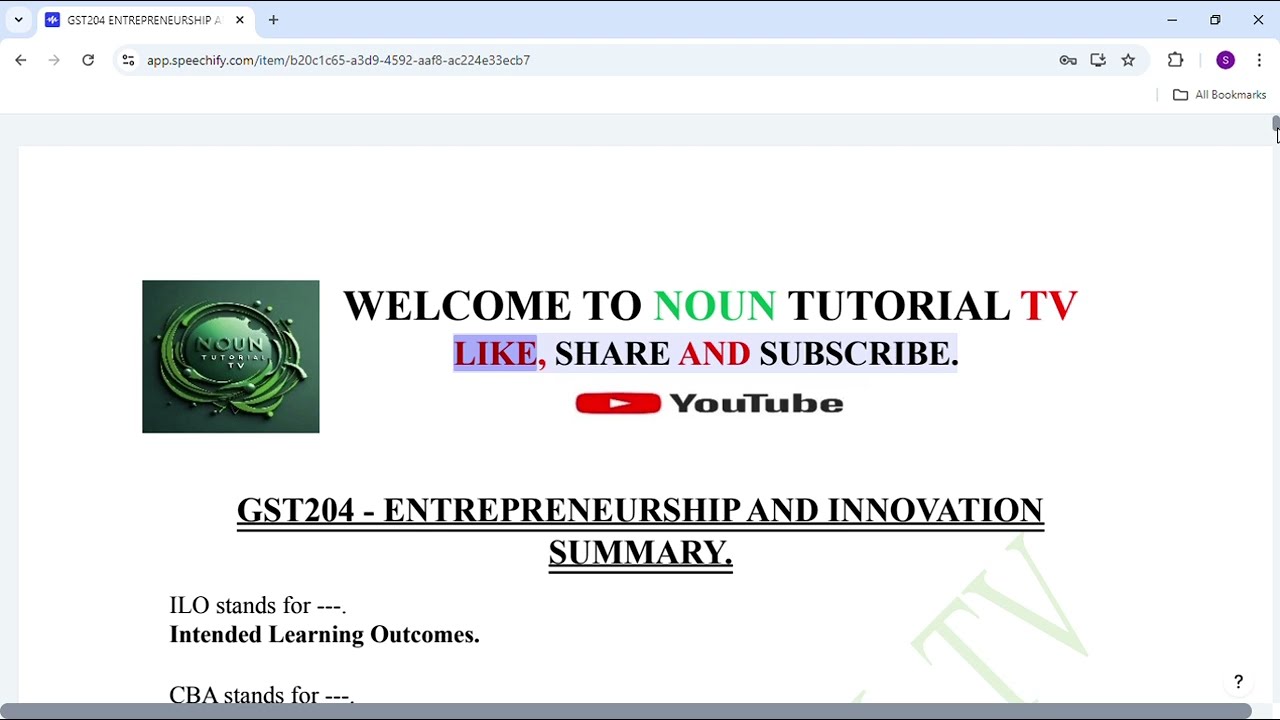 GST204 INTREPRENEURSHIP AND INNOVATION COMPLETE SECTION.