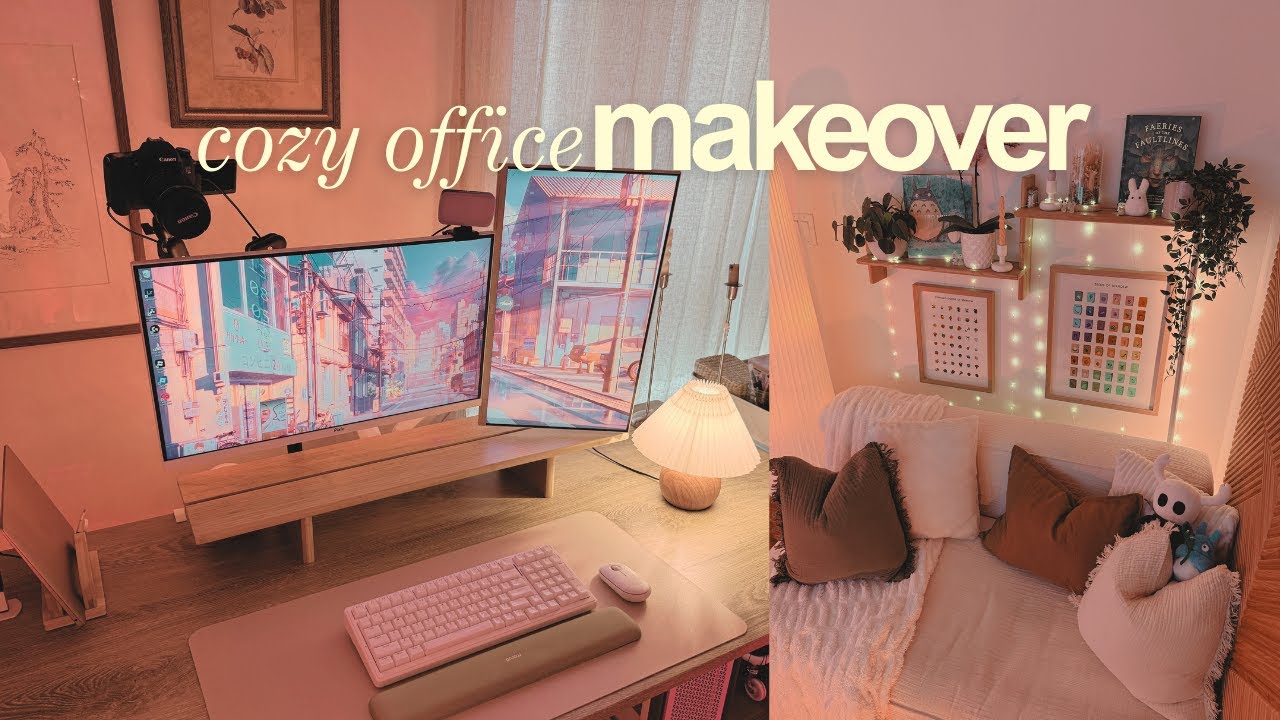 cozy home office makeover 🍵🧸 my 2025 gaming setup, cozy nook, & ikea haul!