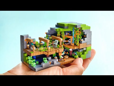 Makng Minecraft Abandoned Mineshaft Miniature (Lush Cave) - clay ASMR