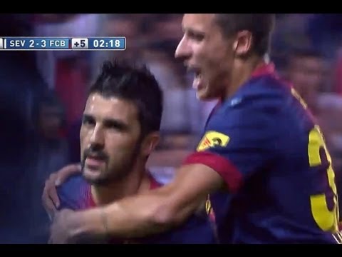 Gol de Villa (2-3) en el Sevilla FC - FC Barcelona Jornada 6