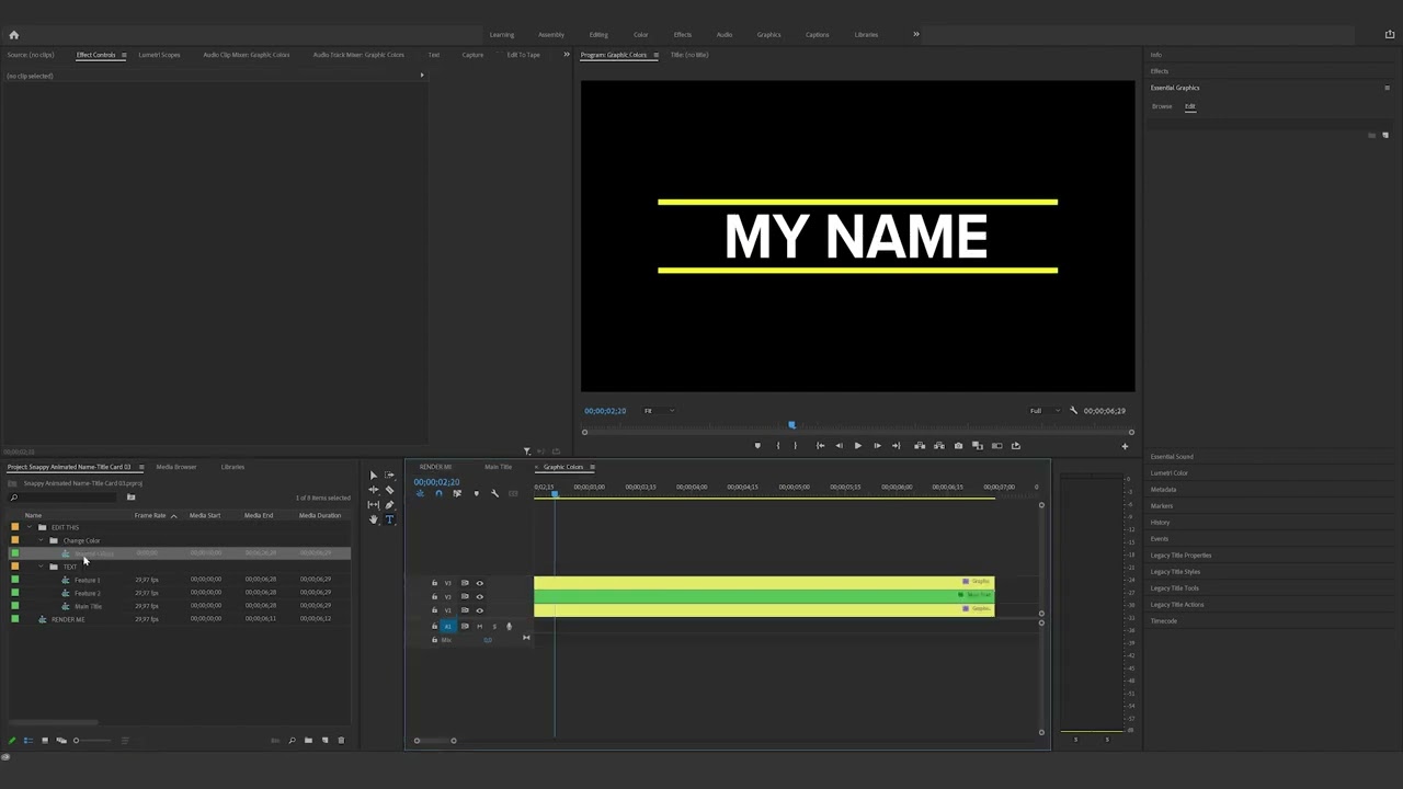 How to edit the Snappy Animated Name  Title Card 03 in Premiere Pro