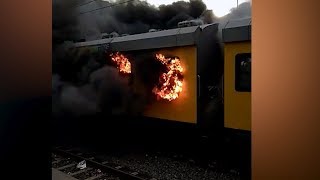 Train on fire rolls into Cape Town station