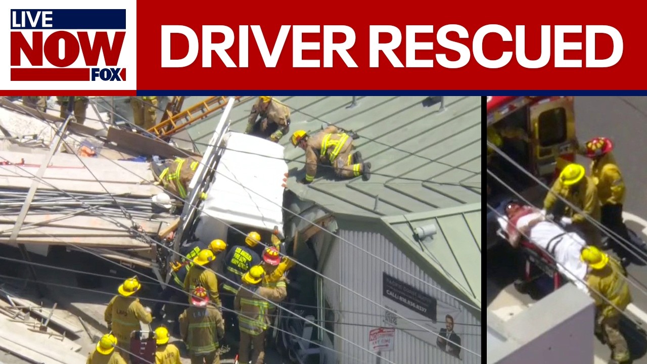 WATCH: Driver rescued after truck crashes into building in Pacific Palisades