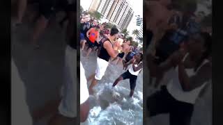 Hood Fight At A Beach Guy Gets Knocked Out