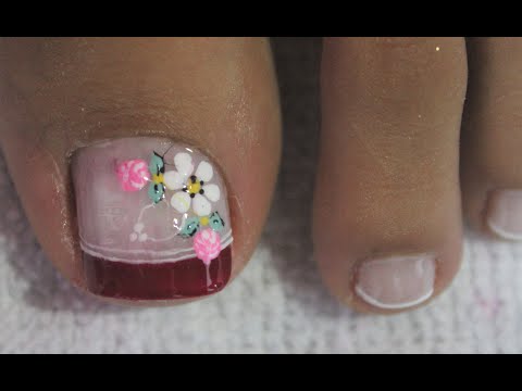 DISEÑO DE UÑAS PARA PIES FLOR Y ROSAS CON FRANCES – FRENCH NAIL ART – FLOWERS NAIL ART – NLC