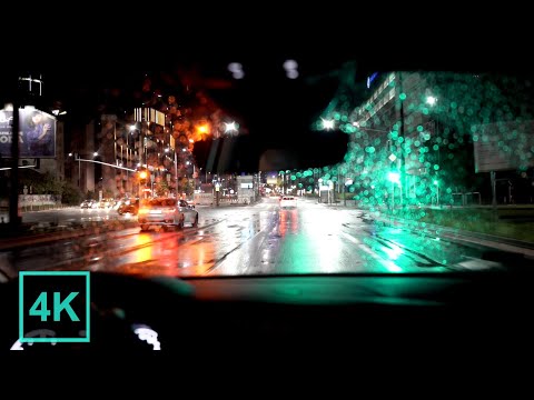 Jak zasnąć w aucie? Padający deszcz za oknem auta. Odgłosy deszczu w samochodzie do spania. Warszawa