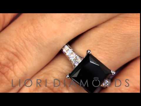 BDR-SOLD-071 - 4.76 Carat Princess Cut Natural Black Diamond Engagement Ring 18k White Gold