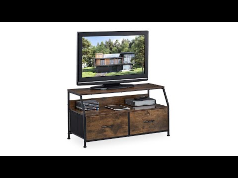 Meuble TV style industriel avec tiroirs Noir - Marron - Bois manufacturé - Métal - 93 x 49 x 42 cm