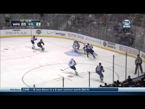 Brenden Morrow rebound wrist shot goal 1-0 Winnipeg Jets vs St. Louis Blues 10/29/13 NHL Hockey.
