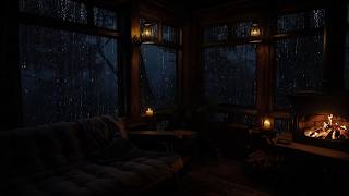 Cozy Cabin with Rain and Fireplace Sounds | Calm Night Ambience for Deep Sleep