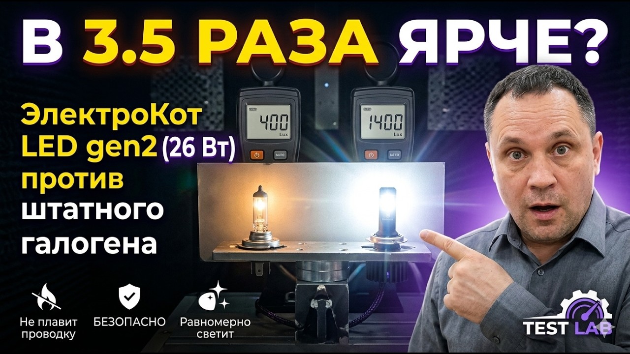 В 3.5 РАЗА ЯРЧЕ? Тест LED ламп 26 Вт ЭлектроКот LED gen2 против штатного галогена на с