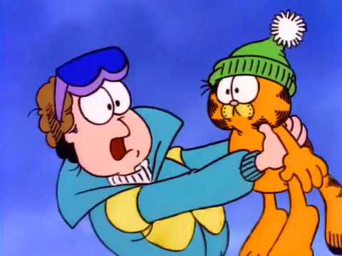 Jon Arbuckle shows-off his Skiing skills.. with GARFIELD!