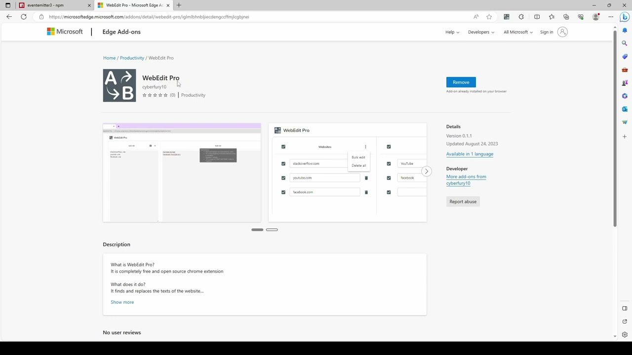 Replace github username with full name with WebEdit Pro extension
