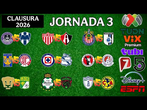 FECHAS,HORARIOS Y CANALES PARA LA JORNADA 3 DE LA LIGA MX CLAUSURA 2026