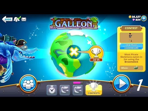 Most Pirate Skeletons Eaten in 2 min (Broomstick) Episode 1 - Hungry Shark World