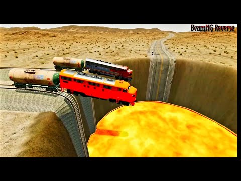 Impossible Two Trains vs Giant Lava Crashes - BeamNG Drive