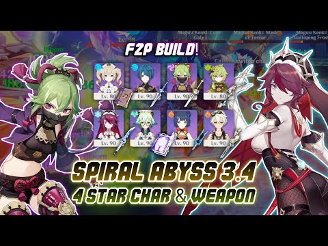SPIRAL ABYSS 3.4 FLOOR 12 WITH F2P 4-STAR CHARACTER & 4-STAR WEAPON ONLY - GENSHIN IMPACT