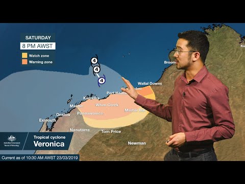 Severe Weather Update: Severe tropical cyclone Veronica approaching Pilbara coast, WA, 23 Mar 2019
